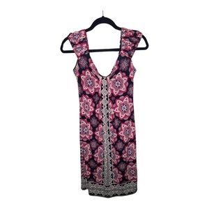 London Times Women’s Floral Sleeveless Mini V-neck Pleated Dress Size 6